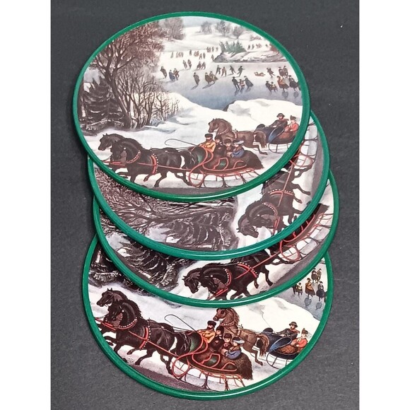 Vintage Currier & Ives Coasters in Original Tin – Winter Sleigh Ride Scene - Picture 8 of 9